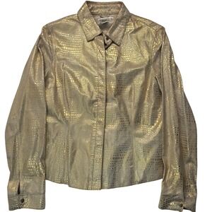 Vintage CO & EDDY Genuine Suede Metallic Gold Crocodile Embossed Shirt Size 12